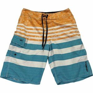 O'Neill Board Shorts Men 30 x 10.5" Blue Striped Orange White Polyester Logo